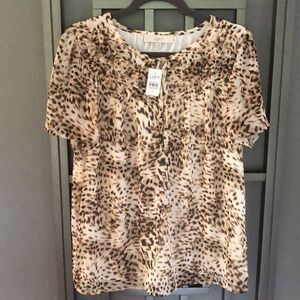 NWT LOFT leopard short sleeve chiffon blouse size M